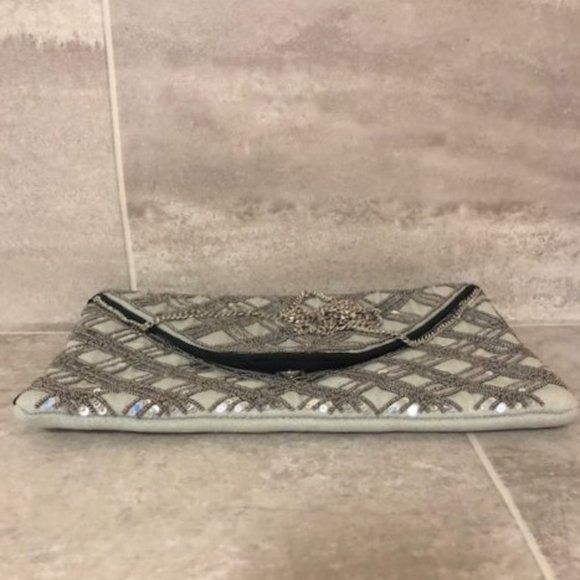 Silver and Gray Sequined Canvas Shoulder Bag - Picture 6 of 12